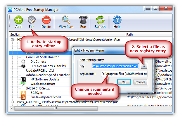 Edit Startup Item Entry